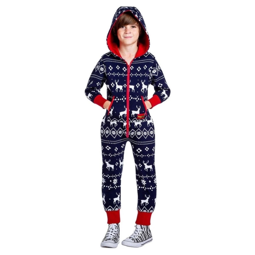Tips Elves Navy Blue Reindeer Hooded Onesie